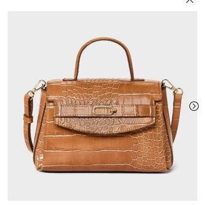 Tan Crocodile-Embossed Crossbody Bag